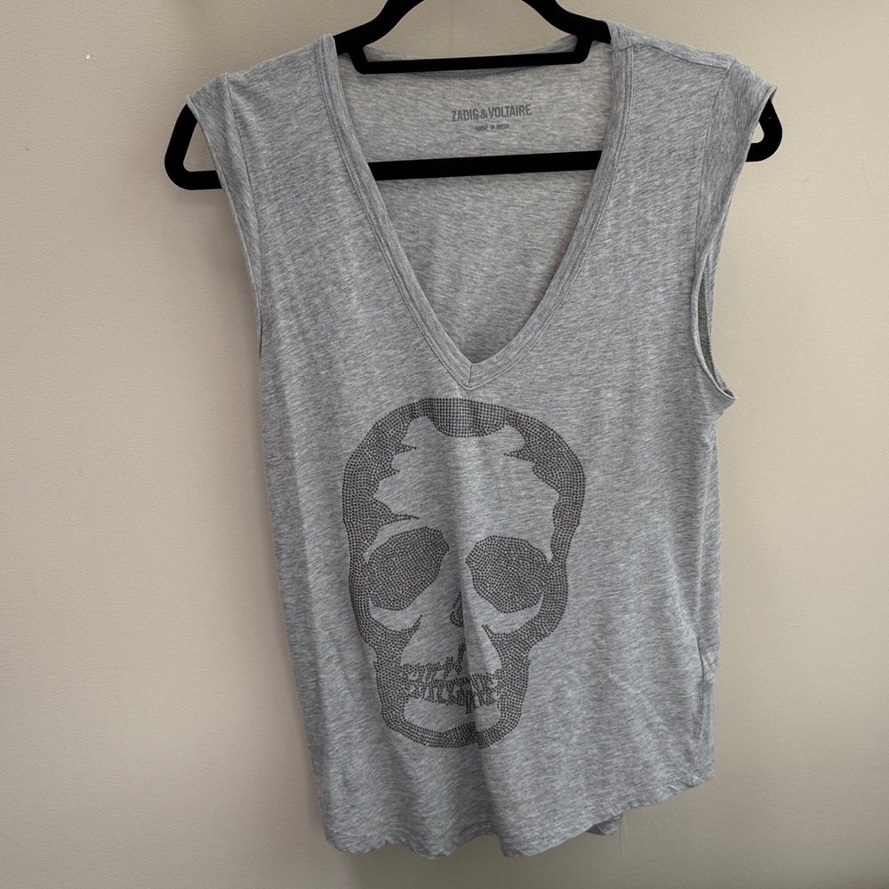 Zadig & Voltaire Gray Skull Sleeveless Tee